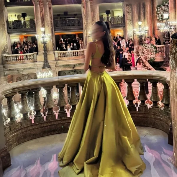 Bella Customized Green Spaghetti Strap Square Collar robes de soirée A-line Satin Party Dresses Floor-Length Prom Dress 2025 - Image 3
