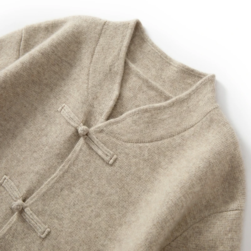Autumn and winter new 100% merino wool men's cardigan retro Tang suit casual cashmere sweater knitted padded jacket - Image 3